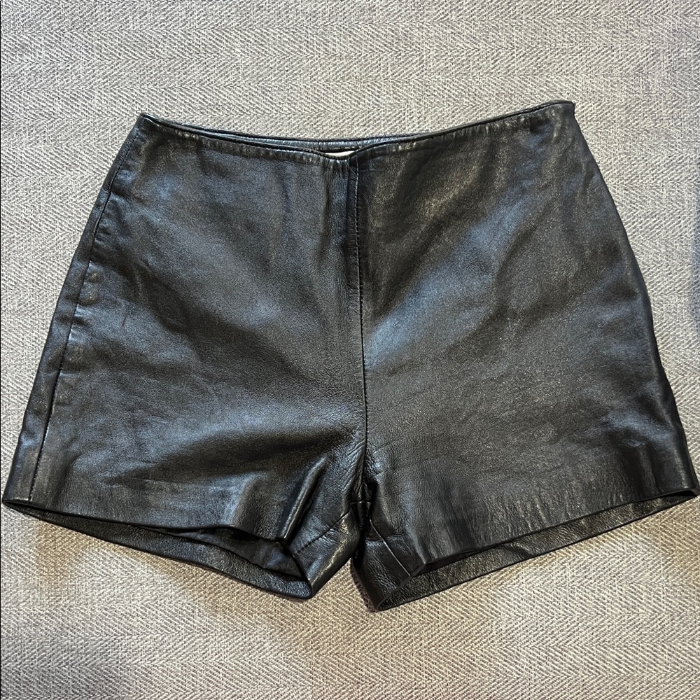 Hugo Buscati Black High Waist Leather Shorts